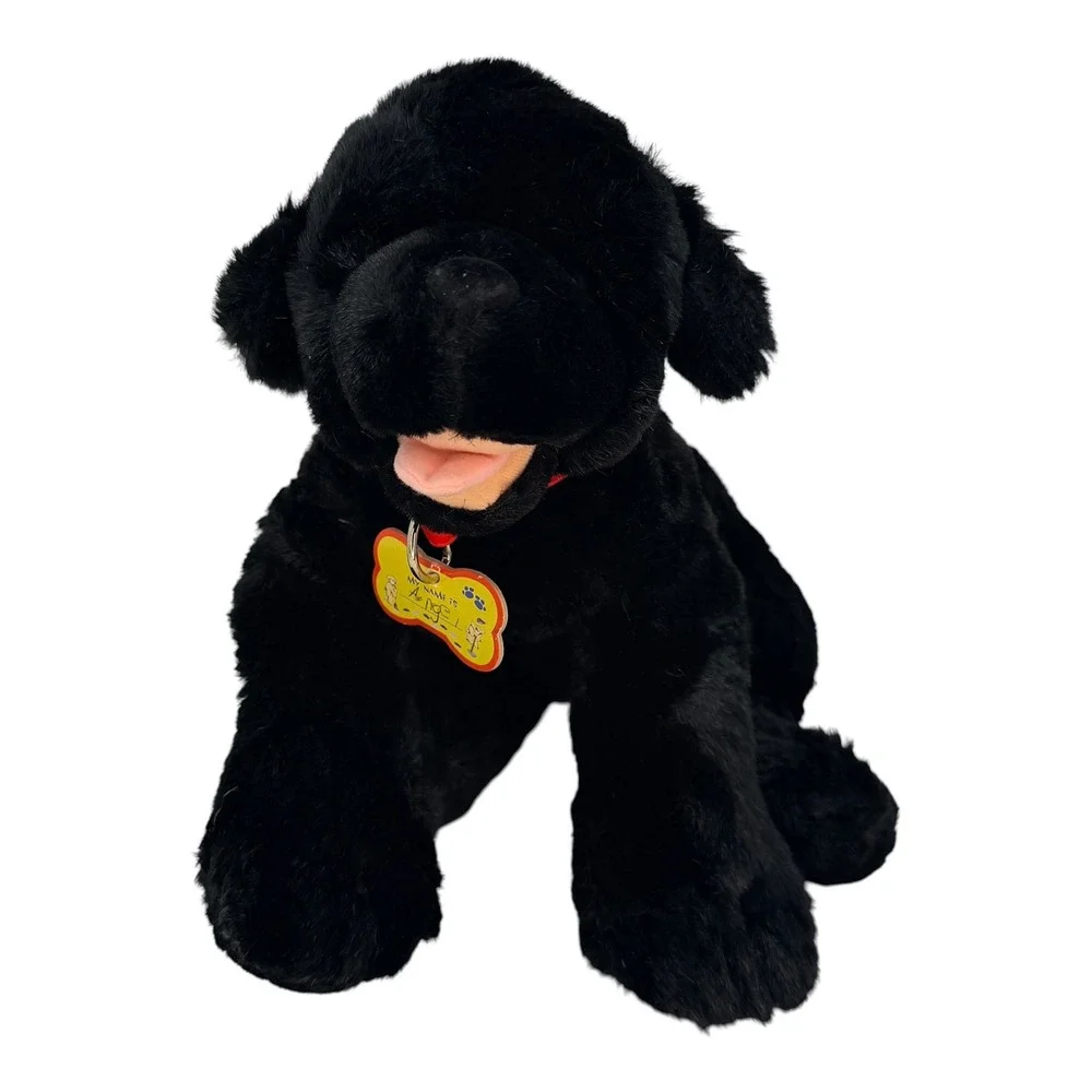 Build-A-Bear‎ Black Lab Dog Retired Plush Black Red Collar Tag Puppy BABW